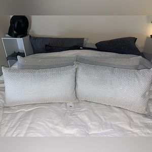 Hotel Collection. White and Sliver sequin decorative pillows.